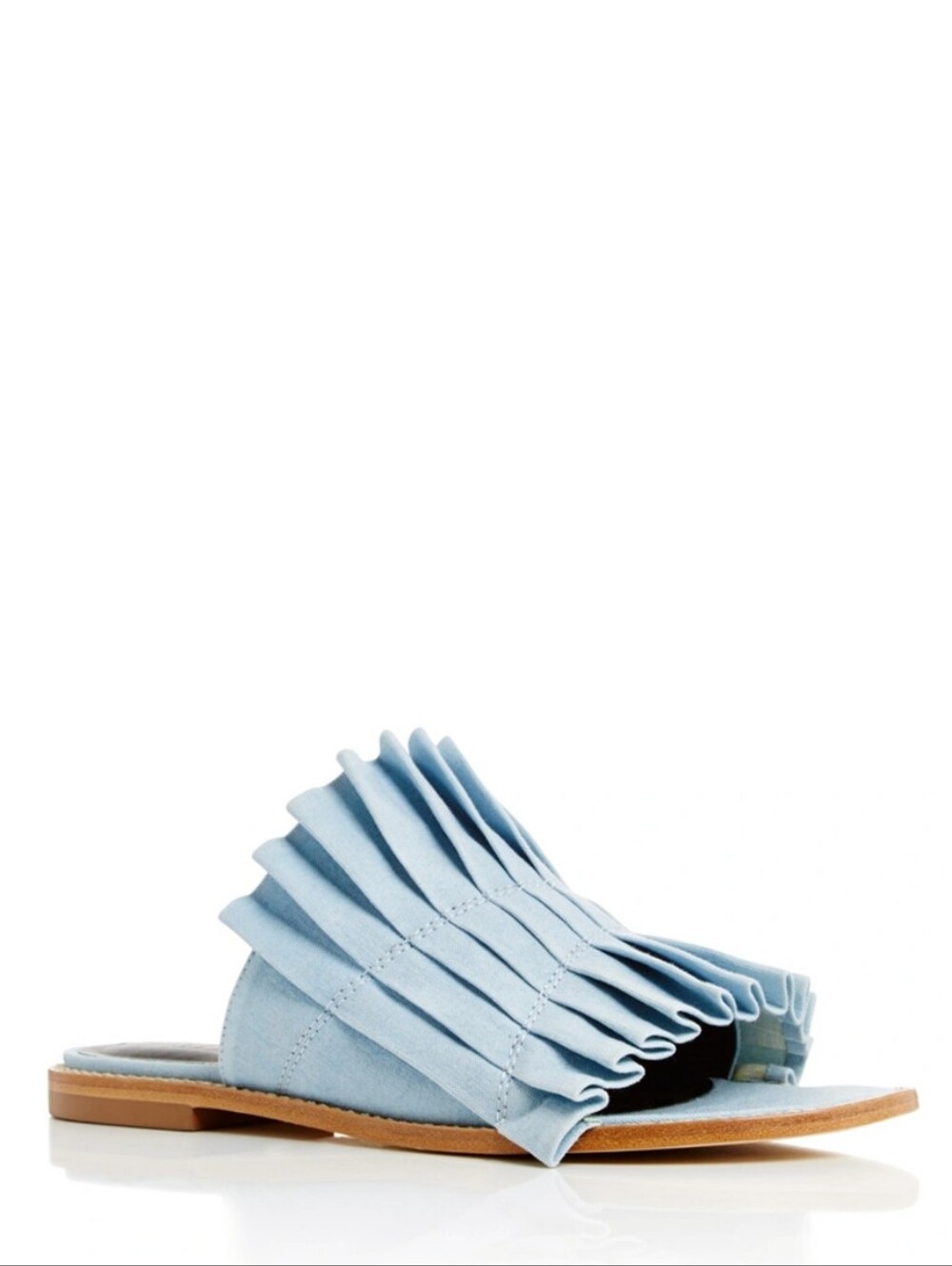 TIBI (Jill) Linen Light Blue Pleated Flat Sandals - Women